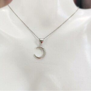 Sterling silver cz crescent moon Pendant Necklace